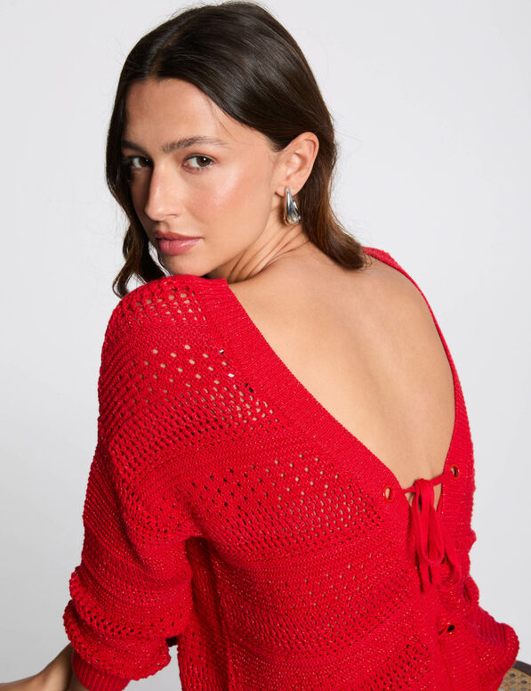 Jersey manga larga calado rojo mujer