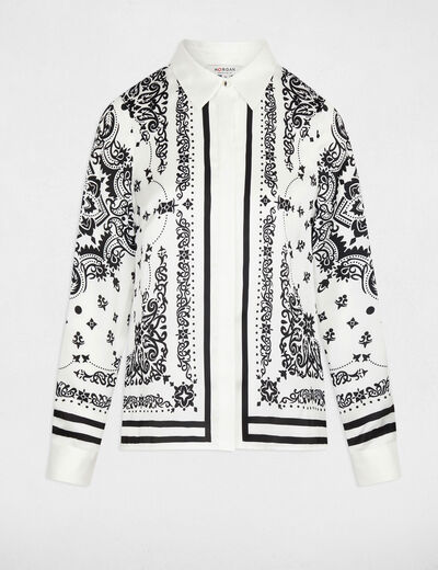 Camisa fluida estampada blanco mujer