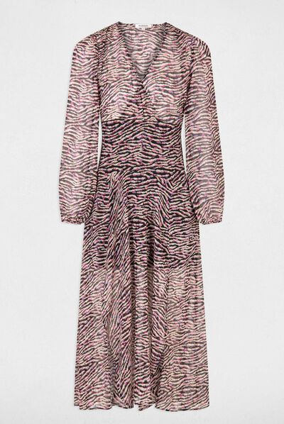 Vestido largo acampanado estampado multico mujer