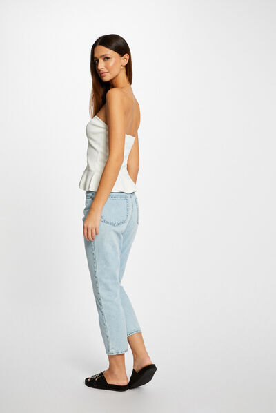 Top punto corpiño con botones crudo mujer