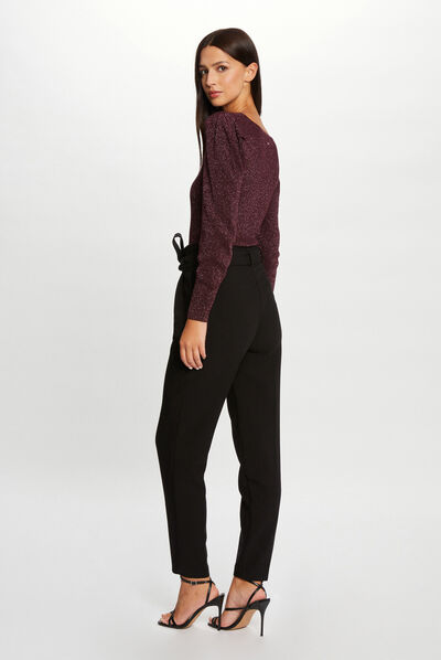 Jersey manga larga cuello cuadrado ciruela mujer