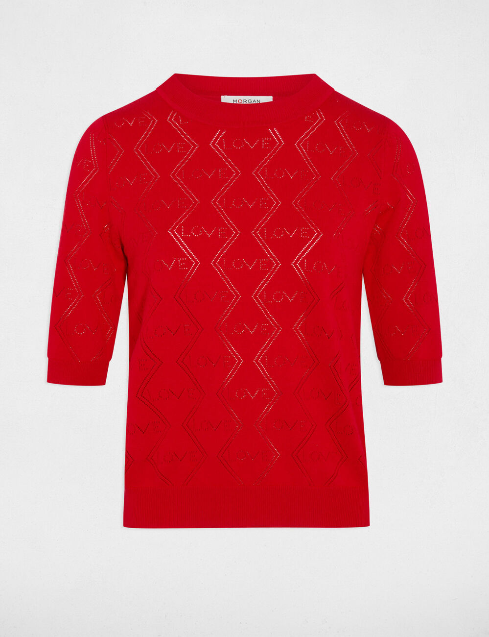 Jersey calado mangas 3/4 rojo mujer