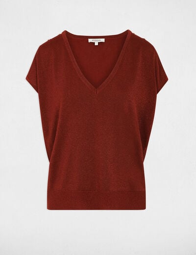 Jersey oversize con cuello v marr&oacute;n co&ntilde;ac mujer