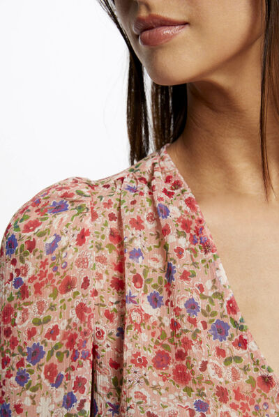 Blusa manga larga estampado floral multicolor mujer