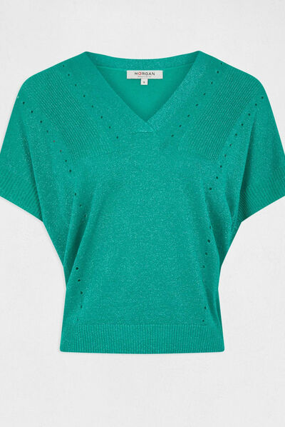 Jersey manga corta con escote en V verde claro mujer