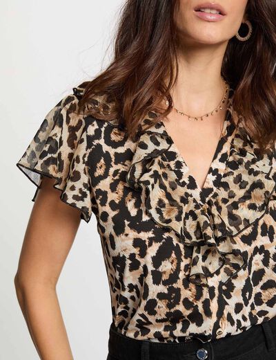 Camiseta voile cuello en V multicolor mujer