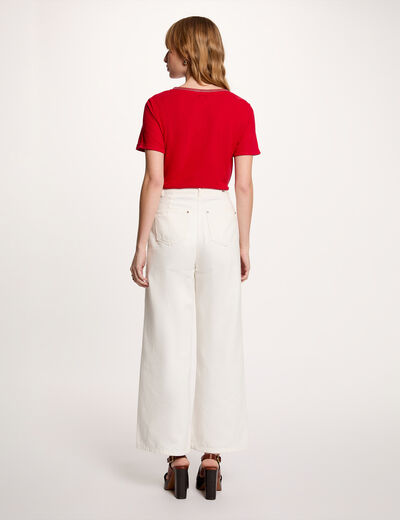 Camiseta con cuello en v con perlas rojo mujer
