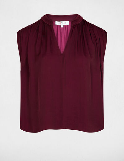 Blusa manga corta satinada ciruela mujer
