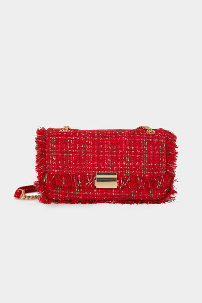 Bolso cartera de mano con flecos rojo mujer