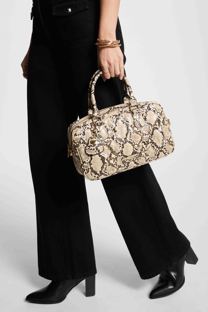 Bolso tipo bowling de pitón arena mujer