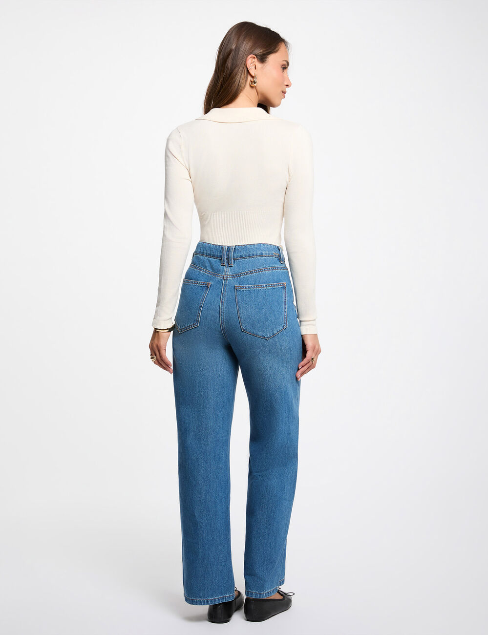 Jersey entallado con cuello polo marfil mujer