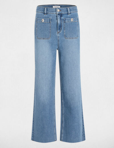 Pantalón pernera ancha denim stone mujer