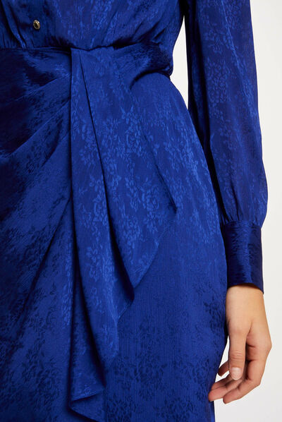 Vestido recto drapeado estampado azul eléctrico mujer