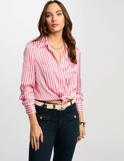 Camisa manga larga rayas rosa mujer