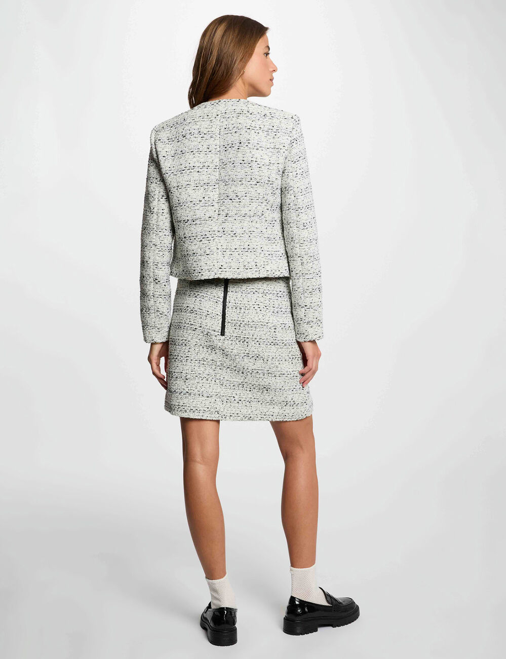 Chaqueta recta con cuello redondo marfil mujer