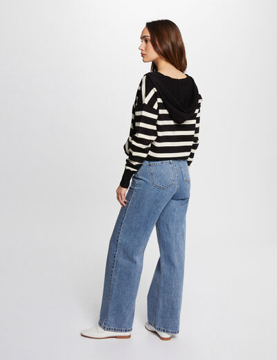 Jersey escote en V y capucha negro mujer