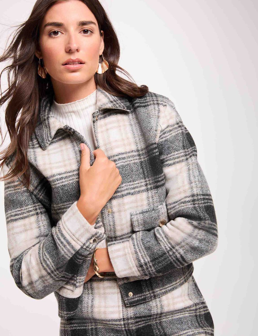 Chaqueta recta de cuadros multicolor mujer