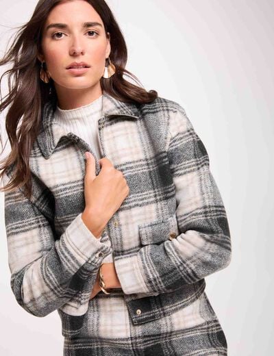 Chaqueta recta de cuadros multicolor mujer