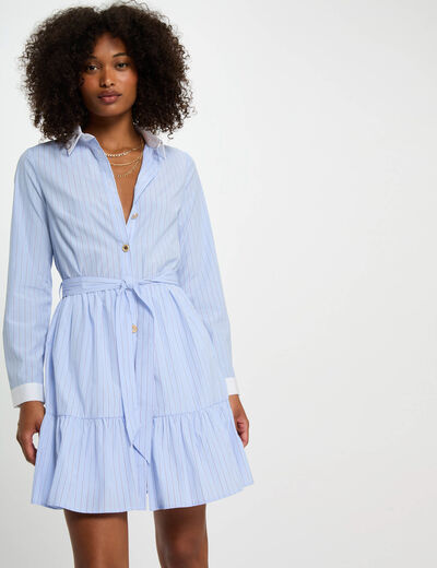 Vestido corto evasé rayas azul cielo mujer