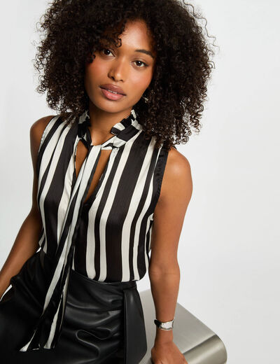 Blusa sin mangas y rayas multicolor mujer