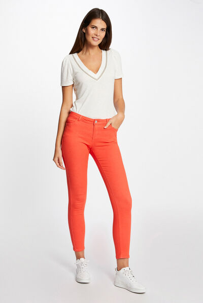 Vaquero skinny talle bajo naranja mujer