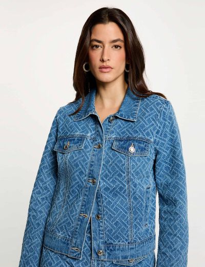 Chaqueta jacquard de espiga denim stone mujer