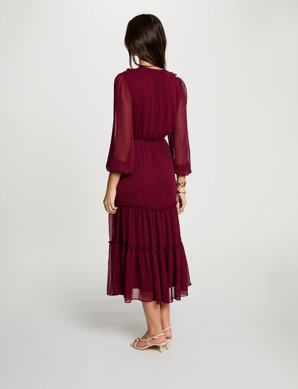 Vestido largo fluido burdeos mujer