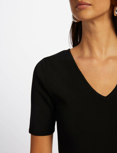 Vestido punto corto evasé negro mujer
