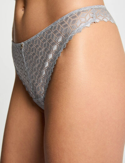Tanga de encaje couleur argent mujer