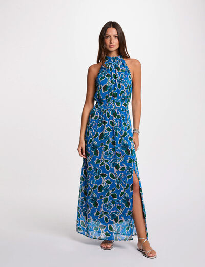 Vestido largo acampanado estampado multicolor mujer