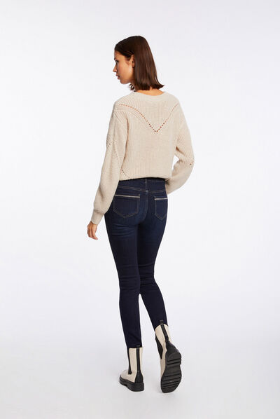 Vaquero slim con bandas strass vaquero sin tratar mujer