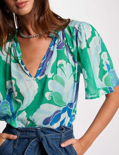 Blusa manga corta multicolor mujer
