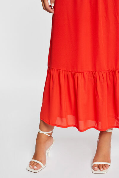 Vestido largo entallado escote corpiño rojo mujer