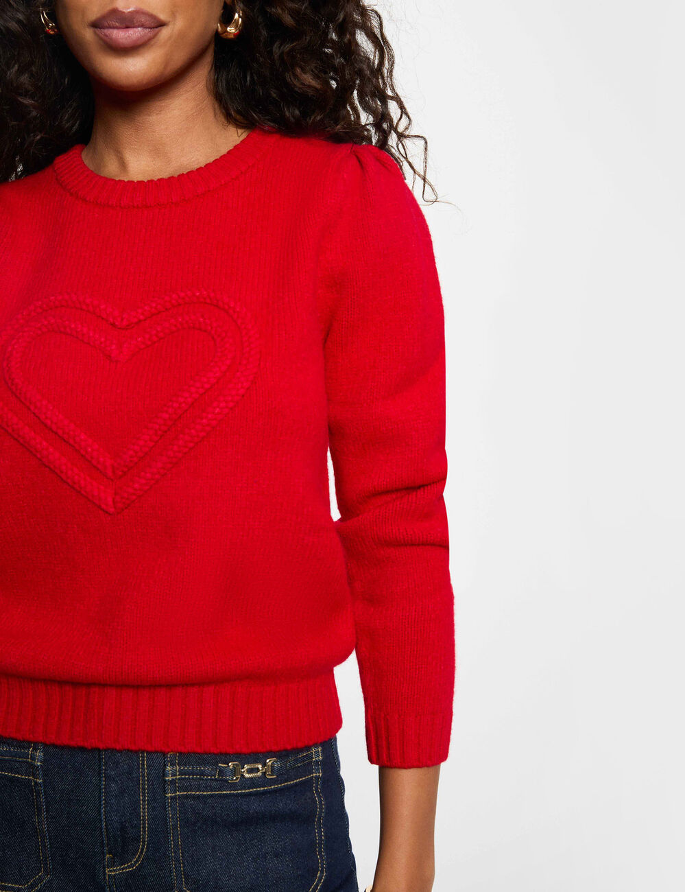 Jersey grueso de cuello redondo rojo mujer
