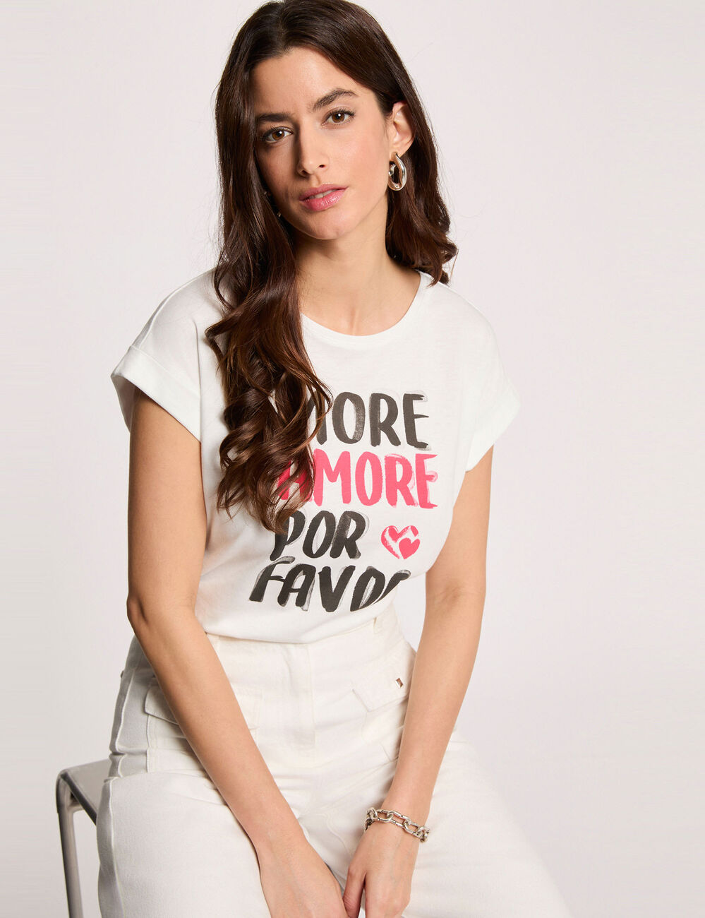 Camiseta de manga corta blanco mujer