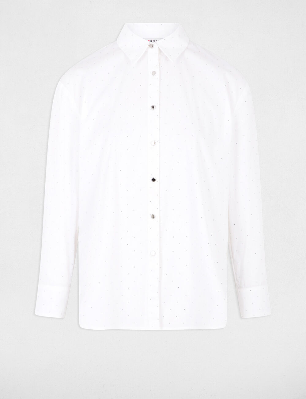 Camisa manga larga strass blanco mujer