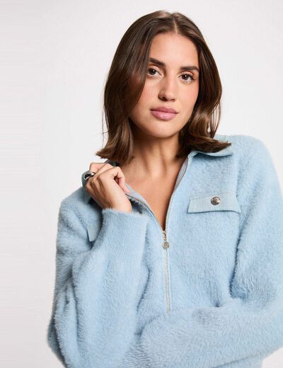 C&aacute;rdigan con cuello de solapa azul cielo mujer
