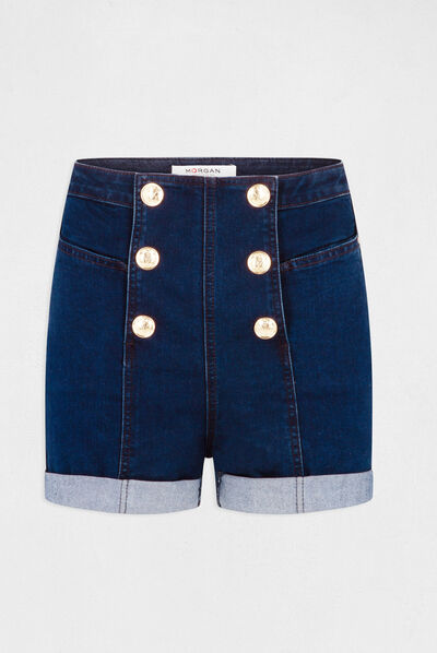 Short vaquero ajustado con botones vaquero en bruto mujer