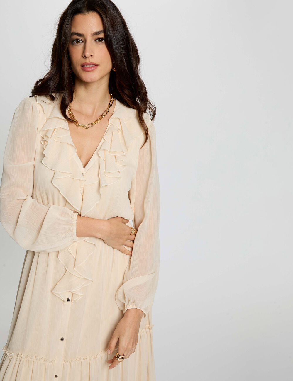 Vestido largo fluido creme mujer