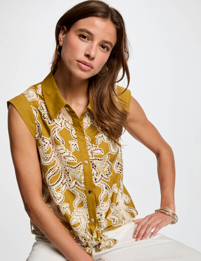 Camisa sin mangas verde caqui mujer