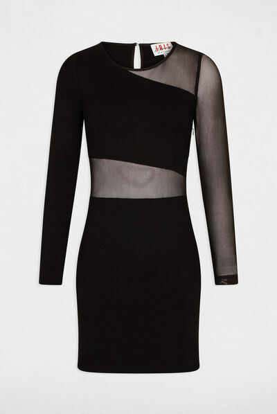 Vestido ajustado detalles transparente negro mujer