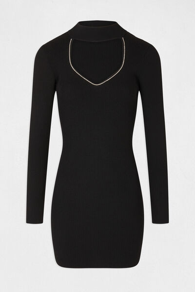 Vestido de punto ajustado con abertura negro mujer