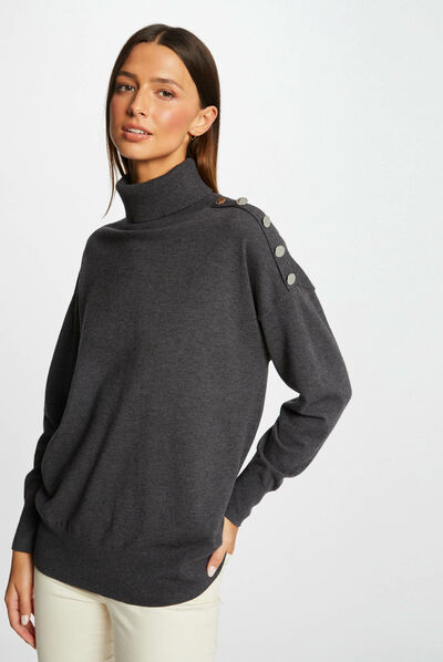 Jersey manga larga cuello de tortuga gris anthracite mujer
