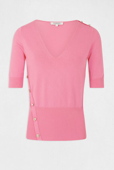 Jersey manga 3/4 con botones rosa mujer