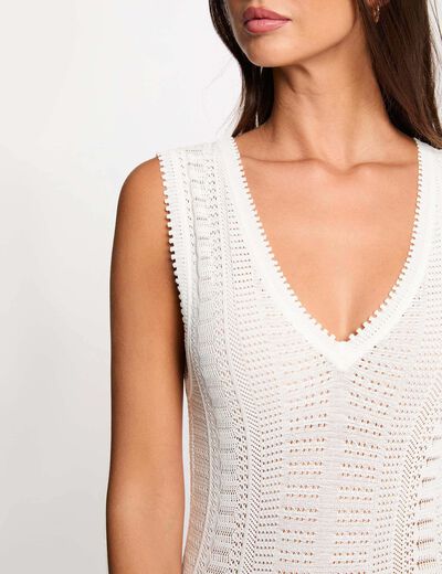 Vestido largo de punto calado blanco mujer