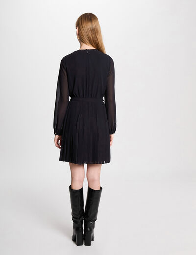 Vestido corto recto plisado azul marino mujer