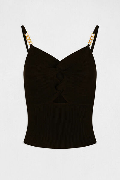 Top de punto con detalles tipo joya negro mujer
