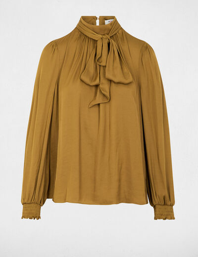 Blusa con cuello lazada c&aacute;mel mujer