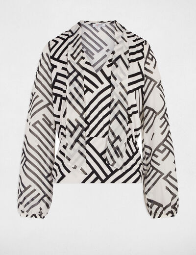 Top manga larga estampado blanco mujer