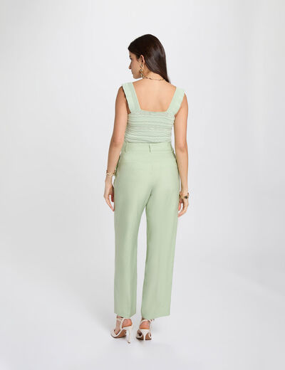 Pantal&oacute;n carrot de tiro alto verde pastel mujer